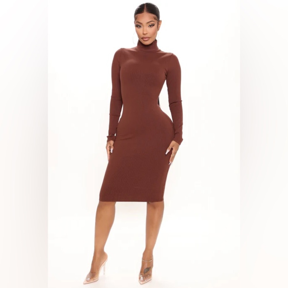 NWT Fashion Nova Layla Snatched Midi Dress - Chestnut - Picture 1 of 5